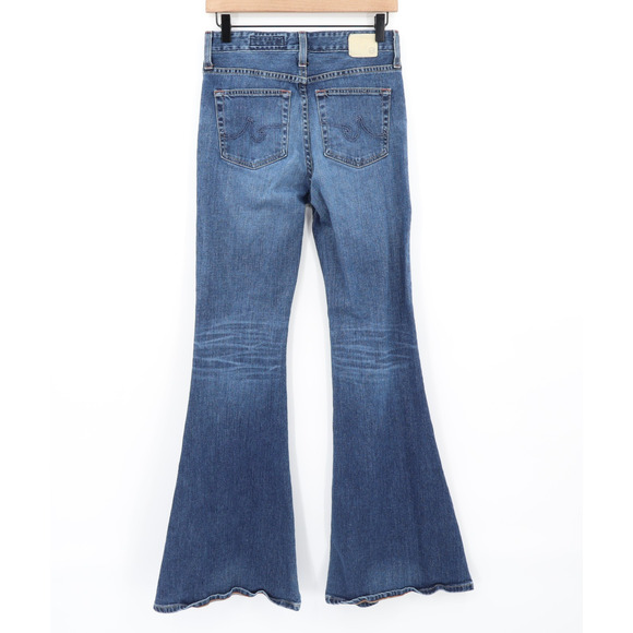 A G Adriano GoldSchmied The iva High Rise Bell Bottom Flare Blue Denim Sz 27 - Picture 2 of 12